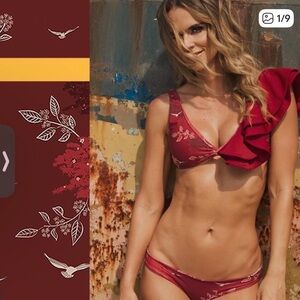 Encandadore for Anthropologie Red Floral Bikini – Size medium  (New With Tags)